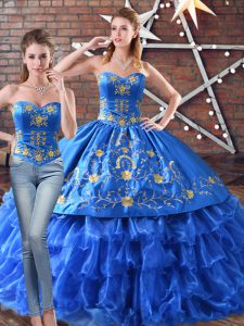 Blue Sweet 16 Dress Sweet 16 and Quinceanera with Embroidery Sweetheart Sleeveless Lace Up