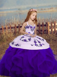 Sleeveless Floor Length Embroidery and Ruffles Lace Up Pageant Dress for Teens with Purple