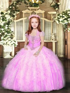 Custom Fit Lilac Sleeveless Beading and Ruffles Floor Length Kids Pageant Dress