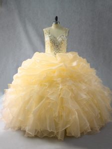 Amazing Floor Length Zipper Sweet 16 Dresses Gold for Sweet 16 and Quinceanera with Beading and Ruffles