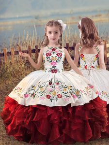 Sleeveless Embroidery and Ruffles Lace Up Little Girls Pageant Dress