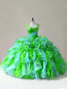 Enchanting Organza Straps Sleeveless Zipper Beading and Ruffles 15 Quinceanera Dress in Multi-color