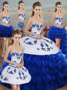 Embroidery and Ruffled Layers and Bowknot Quinceanera Gowns Royal Blue Lace Up Sleeveless Floor Length
