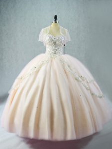 Low Price Pink Sleeveless Beading Floor Length Sweet 16 Dresses
