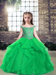 Simple Sleeveless Beading Lace Up Child Pageant Dress
