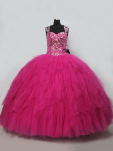 Lace Up Sweet 16 Dress Hot Pink for Sweet 16 and Quinceanera with Beading and Ruffles