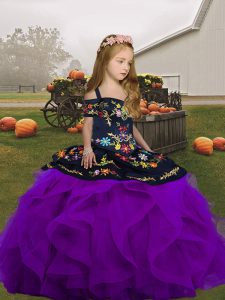 Stylish Sleeveless Embroidery and Ruffles Lace Up Pageant Gowns For Girls