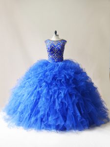 Fitting Scoop Sleeveless Lace Up Sweet 16 Dresses Royal Blue Tulle