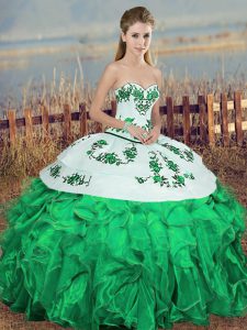 Green Sweetheart Lace Up Embroidery and Ruffles and Bowknot Vestidos de Quinceanera Sleeveless