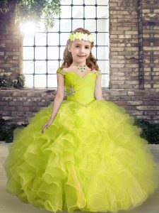 Straps Sleeveless Organza Little Girls Pageant Dress Wholesale Beading and Ruffles Lace Up