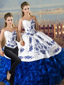 Nice Floor Length Two Pieces Sleeveless Blue And White Quinceanera Dress Lace Up