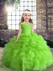 Superior Ball Gowns Organza Straps Sleeveless Beading and Ruffles and Pick Ups Floor Length Lace Up Girls Pageant Dresses