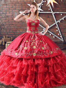 Affordable Red Embroidery and Ruffled Layers Quinceanera Dresses