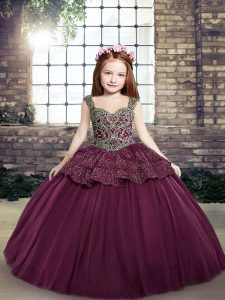 Most Popular Straps Sleeveless Lace Up Little Girls Pageant Gowns Purple Tulle