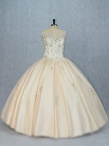 Vintage Champagne Sleeveless Tulle Lace Up Party Dress Wholesale for Sweet 16 and Quinceanera