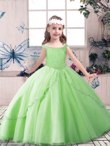 Off The Shoulder Lace Up Beading Girls Pageant Dresses Sleeveless