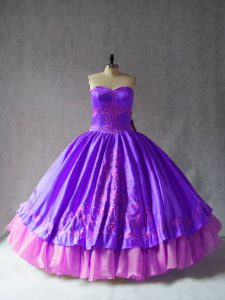 Deluxe Purple Lace Up Sweetheart Embroidery Quinceanera Dresses Satin and Organza Sleeveless