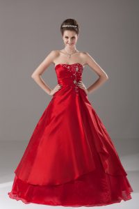 Beading Quince Ball Gowns Wine Red Lace Up Sleeveless Floor Length