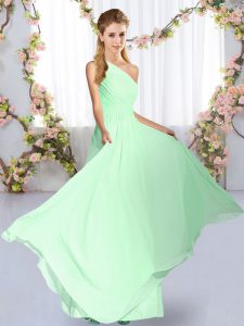 Apple Green Empire One Shoulder Sleeveless Chiffon Floor Length Lace Up Ruching Vestidos de Damas