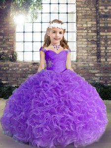 Purple Sleeveless Floor Length Beading and Ruching Pageant Dress Wholesale