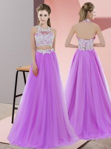 Lavender Halter Top Zipper Lace Quinceanera Dama Dress Sleeveless