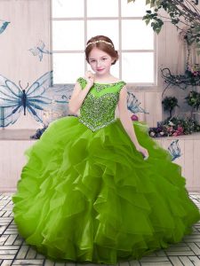 Floor Length Green Pageant Dress for Womens Scoop Sleeveless Zipper