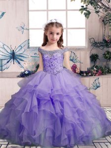 Graceful Lavender Sleeveless Beading and Ruffles Floor Length Child Pageant Dress