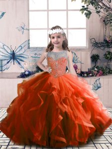 Rust Red Sleeveless Tulle Lace Up Pageant Dress for Party and Sweet 16 and Wedding Party