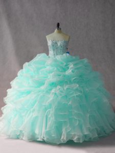 Excellent Apple Green Strapless Neckline Beading and Ruffles and Pick Ups Quince Ball Gowns Sleeveless Side Zipper