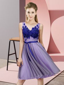 Affordable Lavender Lace Up Damas Dress Appliques Sleeveless Knee Length