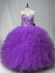 Suitable Sleeveless Lace Up Floor Length Beading and Ruffles Sweet 16 Quinceanera Dress