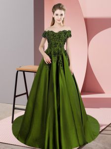 High Quality Sleeveless Floor Length Lace Zipper Quince Ball Gowns with Olive Green