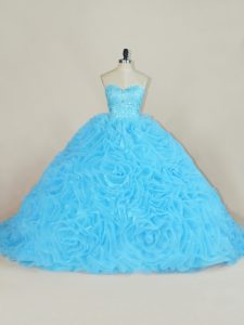 Organza Sleeveless Floor Length Quinceanera Dress Court Train and Beading and Ruffles