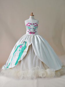 Sleeveless Sweep Train Embroidery Lace Up Little Girl Pageant Dress