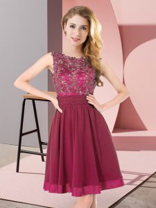 Classical Purple Empire Beading and Appliques Dama Dress for Quinceanera Backless Chiffon Sleeveless Mini Length