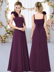 Dynamic Chiffon Straps Sleeveless Lace Up Hand Made Flower Court Dresses for Sweet 16 in Dark Purple