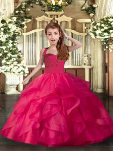 Beauteous Coral Red Pageant Dresses Party and Sweet 16 and Wedding Party with Ruffles and Ruching Straps Sleeveless Lace Up