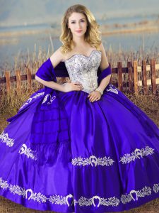 Ideal Blue Lace Up 15th Birthday Dress Beading and Embroidery Sleeveless Floor Length