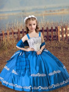 Satin Sleeveless Floor Length Pageant Dress Toddler and Beading and Embroidery