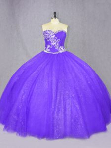 Smart Purple Ball Gowns Tulle Sweetheart Sleeveless Beading Floor Length Lace Up Sweet 16 Dress