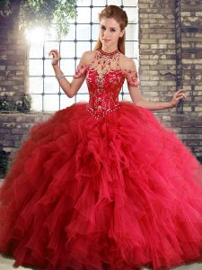 Noble Sleeveless Lace Up Floor Length Beading and Ruffles 15th Birthday Dress