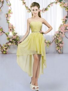 Extravagant Yellow Sleeveless Beading High Low Quinceanera Court Dresses
