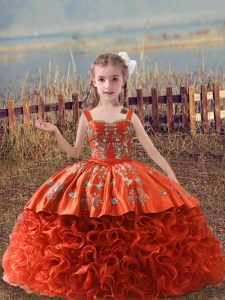 Ball Gowns Sleeveless Orange Red Pageant Gowns For Girls Sweep Train Lace Up
