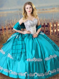 Aqua Blue Sweetheart Lace Up Beading and Embroidery Quinceanera Dresses Sleeveless