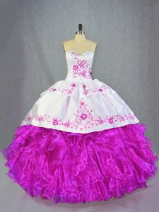 Fuchsia Sleeveless Organza Brush Train Lace Up 15 Quinceanera Dress for Sweet 16 and Quinceanera