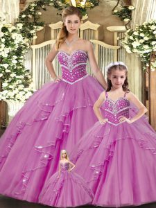Lovely Lilac Sleeveless Tulle Lace Up Quinceanera Dresses for Sweet 16 and Quinceanera
