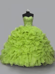 Beading and Ruffles 15 Quinceanera Dress Yellow Green Lace Up Sleeveless Floor Length