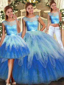 Attractive Ball Gowns Ball Gown Prom Dress Multi-color Scoop Tulle Sleeveless Floor Length Lace Up