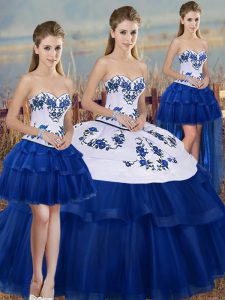 Sweetheart Sleeveless Lace Up Military Ball Gowns Royal Blue Tulle