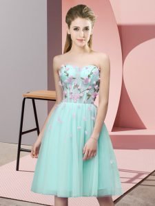 Modest Tulle Sleeveless Knee Length Dama Dress and Appliques